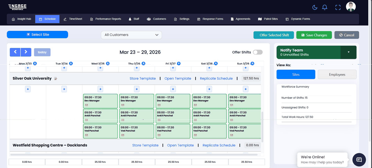 EngageWorkforce Schedule Screen